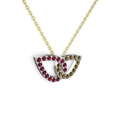 Taşlı Leaf Kolye - Dumanlı kuvars ve rodolit garnet 18 ayar beyaz altın kolye (40 cm altın rolo zincir) #156qdt0