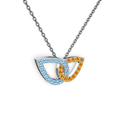 Taşlı Leaf Kolye - Sitrin ve akuamarin 18 ayar beyaz altın kolye (40 cm gümüş rolo zincir) #15rb7kt