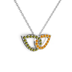 Taşlı Leaf Kolye - Sitrin ve peridot 14 ayar beyaz altın kolye (40 cm gümüş rolo zincir) #163ulqe