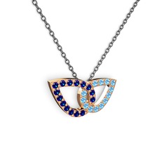Akuamarin ve lab safir 18 ayar rose altın kolye (40 cm gümüş rolo zincir)