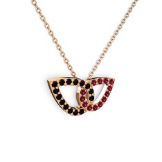Taşlı Leaf Kolye - Rodolit garnet ve siyah zirkon 18 ayar rose altın kolye (40 cm rose altın rolo zincir) #16fsid5