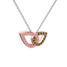 Taşlı Leaf Kolye - Dumanlı kuvars ve pembe kuvars 18 ayar rose altın kolye (40 cm beyaz altın rolo zincir) #16g17un