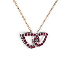 Taşlı Leaf Kolye - Rodolit garnet 14 ayar beyaz altın kolye (40 cm rose altın rolo zincir) #16or8fv