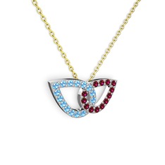 Taşlı Leaf Kolye - Rodolit garnet ve akuamarin 14 ayar beyaz altın kolye (40 cm altın rolo zincir) #16q7byi