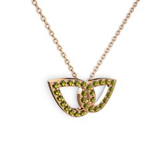 Taşlı Leaf Kolye - Peridot 8 ayar rose altın kolye (40 cm gümüş rolo zincir) #170i3am