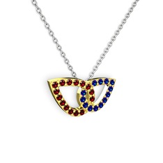Taşlı Leaf Kolye - Lab safir ve garnet 8 ayar altın kolye (40 cm beyaz altın rolo zincir) #176utvt