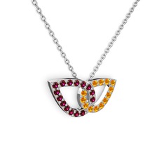 Taşlı Leaf Kolye - Sitrin ve rodolit garnet 18 ayar beyaz altın kolye (40 cm beyaz altın rolo zincir) #17dfyfk