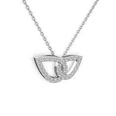 Taşlı Leaf Kolye - Swarovski ve pırlanta 925 ayar gümüş kolye (0.154 karat, 40 cm beyaz altın rolo zincir) #17hkftu