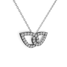 Taşlı Leaf Kolye - Pırlanta ve swarovski 925 ayar siyah rodyum kaplama gümüş kolye (0.154 karat, 40 cm beyaz altın rolo zincir) #17okqu4