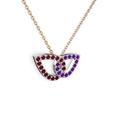 Ametist ve garnet 8 ayar beyaz altın kolye (40 cm rose altın rolo zincir)