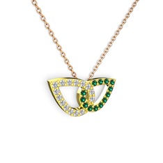 Taşlı Leaf Kolye - Yeşil kuvars ve swarovski 8 ayar altın kolye (40 cm gümüş rolo zincir) #17ri4f6