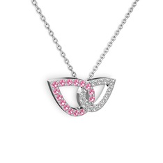 Taşlı Leaf Kolye - Pırlanta ve pembe kuvars 925 ayar gümüş kolye (0.154 karat, 40 cm gümüş rolo zincir) #17xbuju