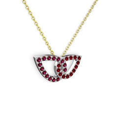 Taşlı Leaf Kolye - Garnet ve rodolit garnet 14 ayar beyaz altın kolye (40 cm altın rolo zincir) #18mmrdl