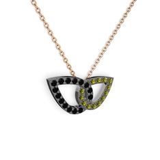 Taşlı Leaf Kolye - Peridot ve siyah zirkon 925 ayar siyah rodyum kaplama gümüş kolye (40 cm gümüş rolo zincir) #18so2qm