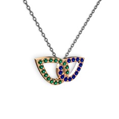 Lab safir ve yeşil kuvars 8 ayar rose altın kolye (40 cm gümüş rolo zincir)