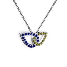 Taşlı Leaf Kolye - Peridot ve lab safir 8 ayar beyaz altın kolye (40 cm gümüş rolo zincir) #19939wf