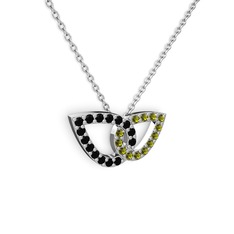 Peridot ve siyah zirkon 8 ayar beyaz altın kolye (40 cm beyaz altın rolo zincir)