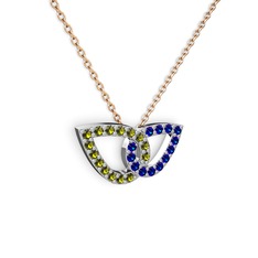 Lab safir ve peridot 8 ayar beyaz altın kolye (40 cm rose altın rolo zincir)