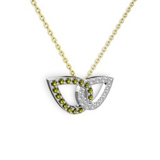Taşlı Leaf Kolye - Swarovski ve peridot 14 ayar beyaz altın kolye (40 cm altın rolo zincir) #19v3gfk