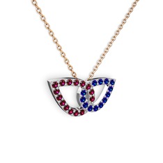 Taşlı Leaf Kolye - Lab safir ve rodolit garnet 925 ayar gümüş kolye (40 cm rose altın rolo zincir) #1a07fa5