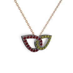 Taşlı Leaf Kolye - Peridot ve garnet 925 ayar siyah rodyum kaplama gümüş kolye (40 cm rose altın rolo zincir) #1a7mvqh
