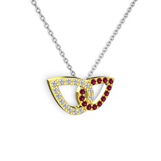 Taşlı Leaf Kolye - Rodolit garnet ve pırlanta 925 ayar altın kaplama gümüş kolye (0.154 karat, 40 cm gümüş rolo zincir) #1a9ayfh