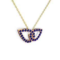 Taşlı Leaf Kolye - Lab safir 18 ayar rose altın kolye (40 cm altın rolo zincir) #1adtdqs