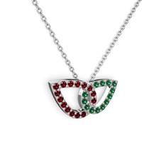Yeşil kuvars ve garnet 14 ayar beyaz altın kolye (40 cm beyaz altın rolo zincir)