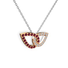 Taşlı Leaf Kolye - Beyaz zirkon ve rodolit garnet 18 ayar rose altın kolye (40 cm beyaz altın rolo zincir) #1ajenll