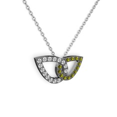 Taşlı Leaf Kolye - Peridot ve beyaz zirkon 925 ayar siyah rodyum kaplama gümüş kolye (40 cm beyaz altın rolo zincir) #1apw9d1