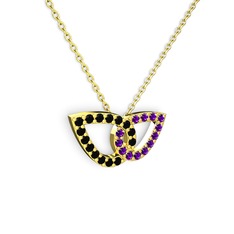 Ametist ve siyah zirkon 18 ayar altın kolye (40 cm altın rolo zincir)