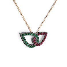 Taşlı Leaf Kolye - Rodolit garnet ve yeşil kuvars 925 ayar siyah rodyum kaplama gümüş kolye (40 cm rose altın rolo zincir) #1b2let0