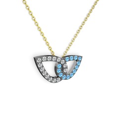 Taşlı Leaf Kolye - Akuamarin ve swarovski 925 ayar siyah rodyum kaplama gümüş kolye (40 cm altın rolo zincir) #1bnvm3r
