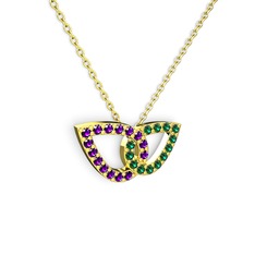 Taşlı Leaf Kolye - Yeşil kuvars ve ametist 14 ayar altın kolye (40 cm altın rolo zincir) #1bxkzi8