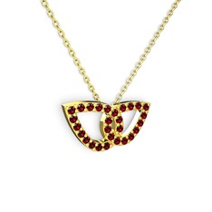 Taşlı Leaf Kolye - Garnet 8 ayar altın kolye (40 cm altın rolo zincir) #1bz8p7w
