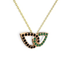 Yeşil kuvars ve siyah zirkon 18 ayar rose altın kolye (40 cm altın rolo zincir)