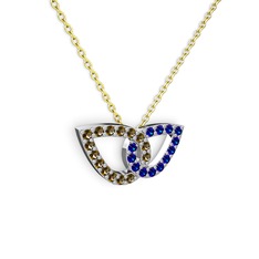 Taşlı Leaf Kolye - Lab safir ve dumanlı kuvars 8 ayar beyaz altın kolye (40 cm altın rolo zincir) #1c99qe1