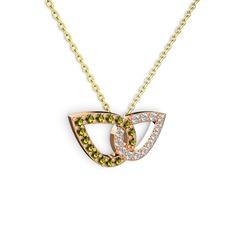 Taşlı Leaf Kolye - Beyaz zirkon ve peridot 925 ayar rose altın kaplama gümüş kolye (40 cm gümüş rolo zincir) #1cgl9se