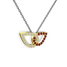Taşlı Leaf Kolye - Rodolit garnet ve pırlanta 925 ayar altın kaplama gümüş kolye (0.154 karat, 40 cm gümüş rolo zincir) #1d8nr26