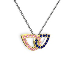 Lab safir ve pembe kuvars 925 ayar altın kaplama gümüş kolye (40 cm gümüş rolo zincir)