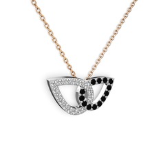 Siyah zirkon ve swarovski 14 ayar beyaz altın kolye (40 cm gümüş rolo zincir)