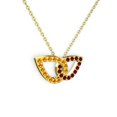 Taşlı Leaf Kolye - Garnet ve sitrin 18 ayar altın kolye (40 cm gümüş rolo zincir) #1dyjcec