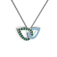 Taşlı Leaf Kolye - Akuamarin ve yeşil kuvars 925 ayar gümüş kolye (40 cm gümüş rolo zincir) #1e0dyvl