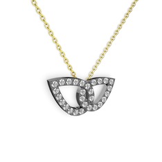 Taşlı Leaf Kolye - Swarovski 925 ayar siyah rodyum kaplama gümüş kolye (40 cm gümüş rolo zincir) #1e3f7ti