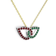 Taşlı Leaf Kolye - Yeşil kuvars ve garnet 8 ayar beyaz altın kolye (40 cm altın rolo zincir) #1e5bqo5