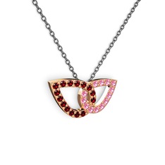 Pembe kuvars ve garnet 8 ayar rose altın kolye (40 cm gümüş rolo zincir)