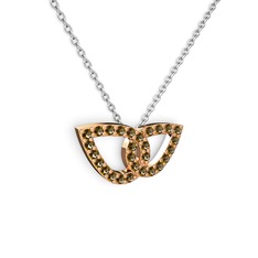 Taşlı Leaf Kolye - Dumanlı kuvars 18 ayar rose altın kolye (40 cm beyaz altın rolo zincir) #1ef2jjw