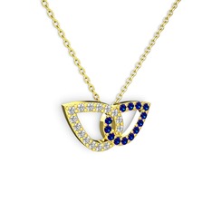 Taşlı Leaf Kolye - Lab safir ve swarovski 18 ayar altın kolye (40 cm altın rolo zincir) #1eg6ak9