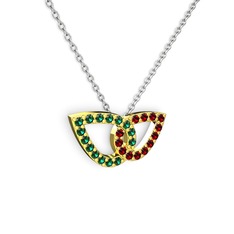 Garnet ve yeşil kuvars 8 ayar altın kolye (40 cm beyaz altın rolo zincir)