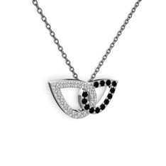 Siyah zirkon ve swarovski 8 ayar beyaz altın kolye (40 cm gümüş rolo zincir)